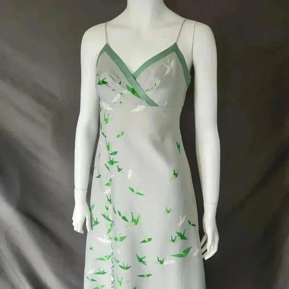 VINTAGE 1970s Crane Print Maxi Sun Dress S - Picture 7 of 12